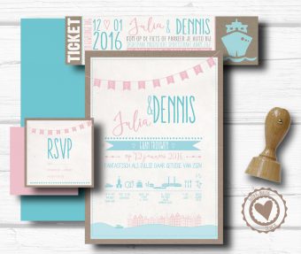 Pastel kraft trouwkaarten, trouwstationery