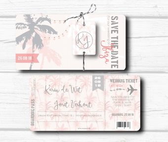 Save the date boarding pass met naamlabel