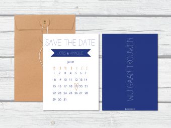 Save the date Blauw met wit